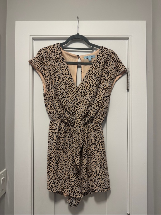 She + Sky Pants - She + Sky Beige and Black Printed Romper